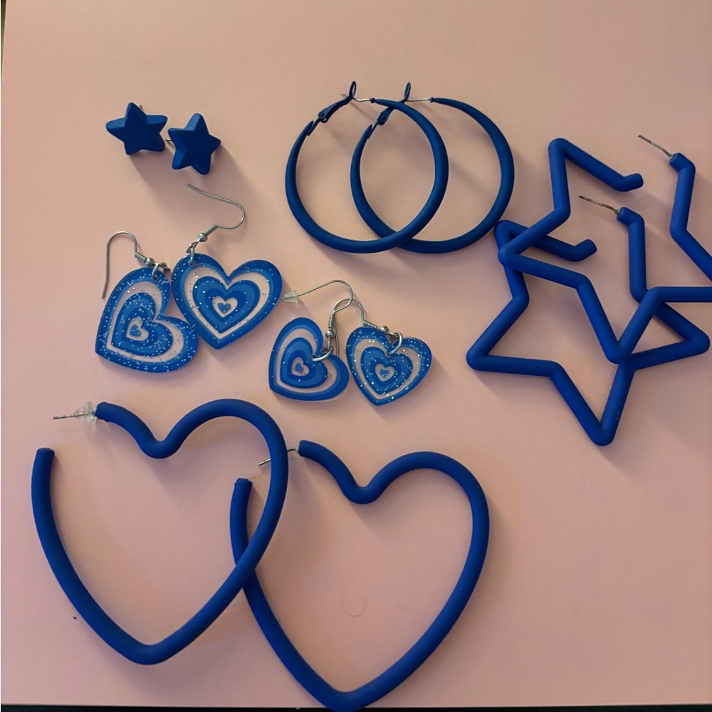 Blue Star and Heart Kids Earrings Set
